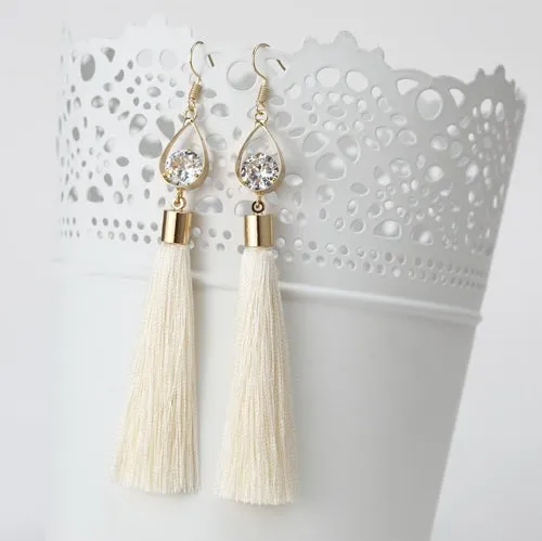 2016 Fashion Vintage Water Drop Rhinestone Lady's Long Tassel Earrings For Women Brincos Pendientes For Party  ED153