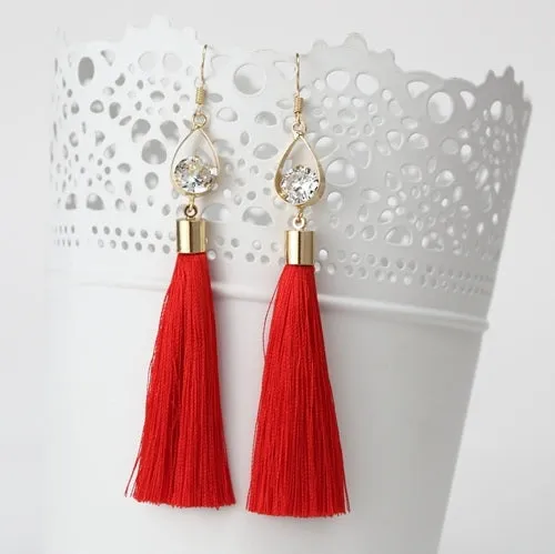 2016 Fashion Vintage Water Drop Rhinestone Lady's Long Tassel Earrings For Women Brincos Pendientes For Party  ED153