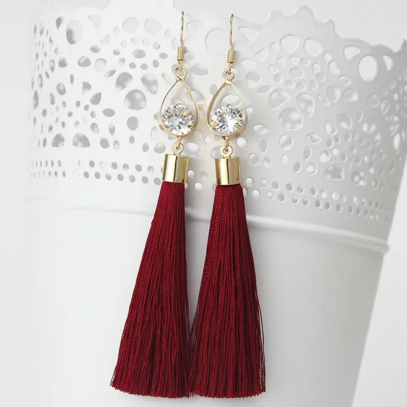 2016 Fashion Vintage Water Drop Rhinestone Lady's Long Tassel Earrings For Women Brincos Pendientes For Party  ED153