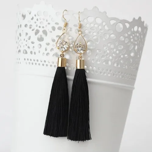 2016 Fashion Vintage Water Drop Rhinestone Lady's Long Tassel Earrings For Women Brincos Pendientes For Party  ED153