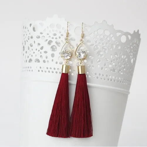 2016 Fashion Vintage Water Drop Rhinestone Lady's Long Tassel Earrings For Women Brincos Pendientes For Party  ED153