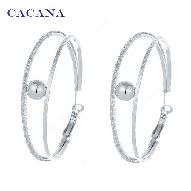 2016 New CACANA  Hoop Long Earrings For Women 2 Ring Catch A Ball Bijouterie Hot Sale No.A846 A847