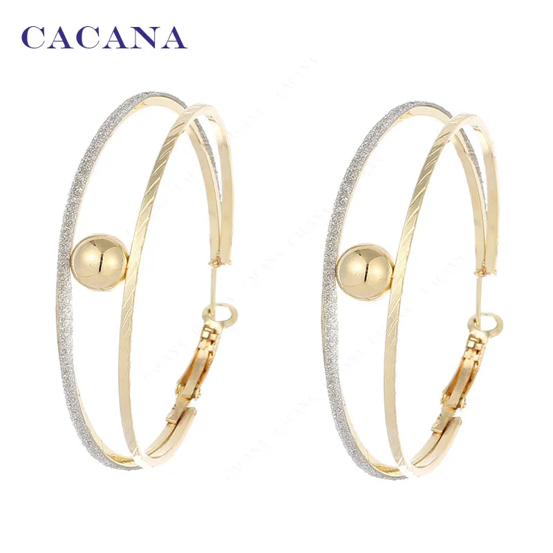 2016 New CACANA  Hoop Long Earrings For Women 2 Ring Catch A Ball Bijouterie Hot Sale No.A846 A847