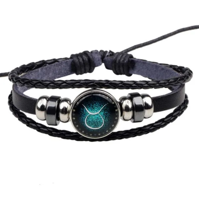 2017 New arrival Zodiac 12 Constellation Bracelet Men Jewelry Fashion Women Braided PU Leather Bracelets & Bangles BQN104