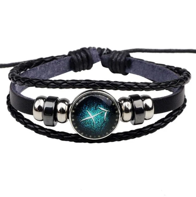 2017 New arrival Zodiac 12 Constellation Bracelet Men Jewelry Fashion Women Braided PU Leather Bracelets & Bangles BQN104