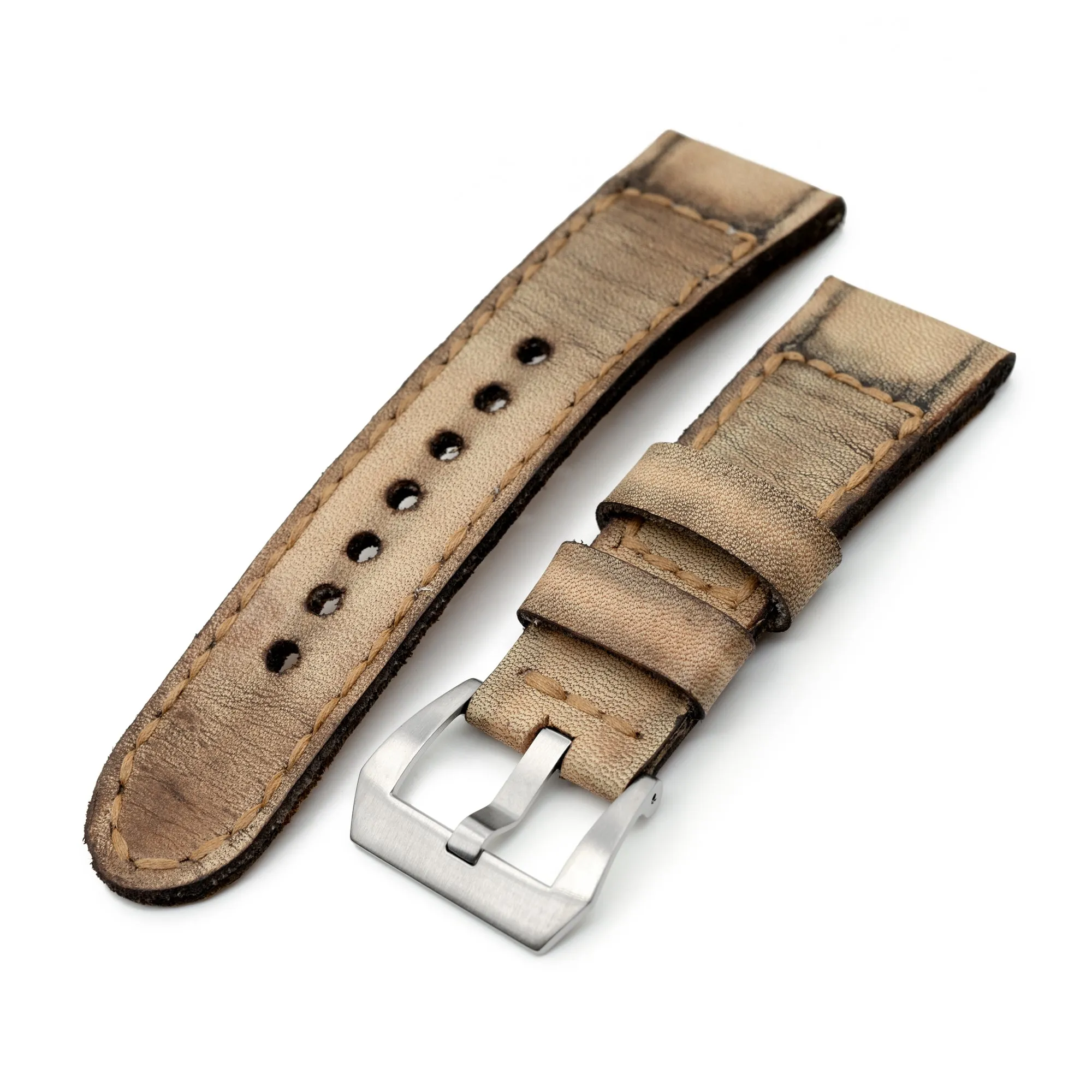 26mm Gunny X MT Caitlin 10 Ivory Tan Handmade Leather Watch Band