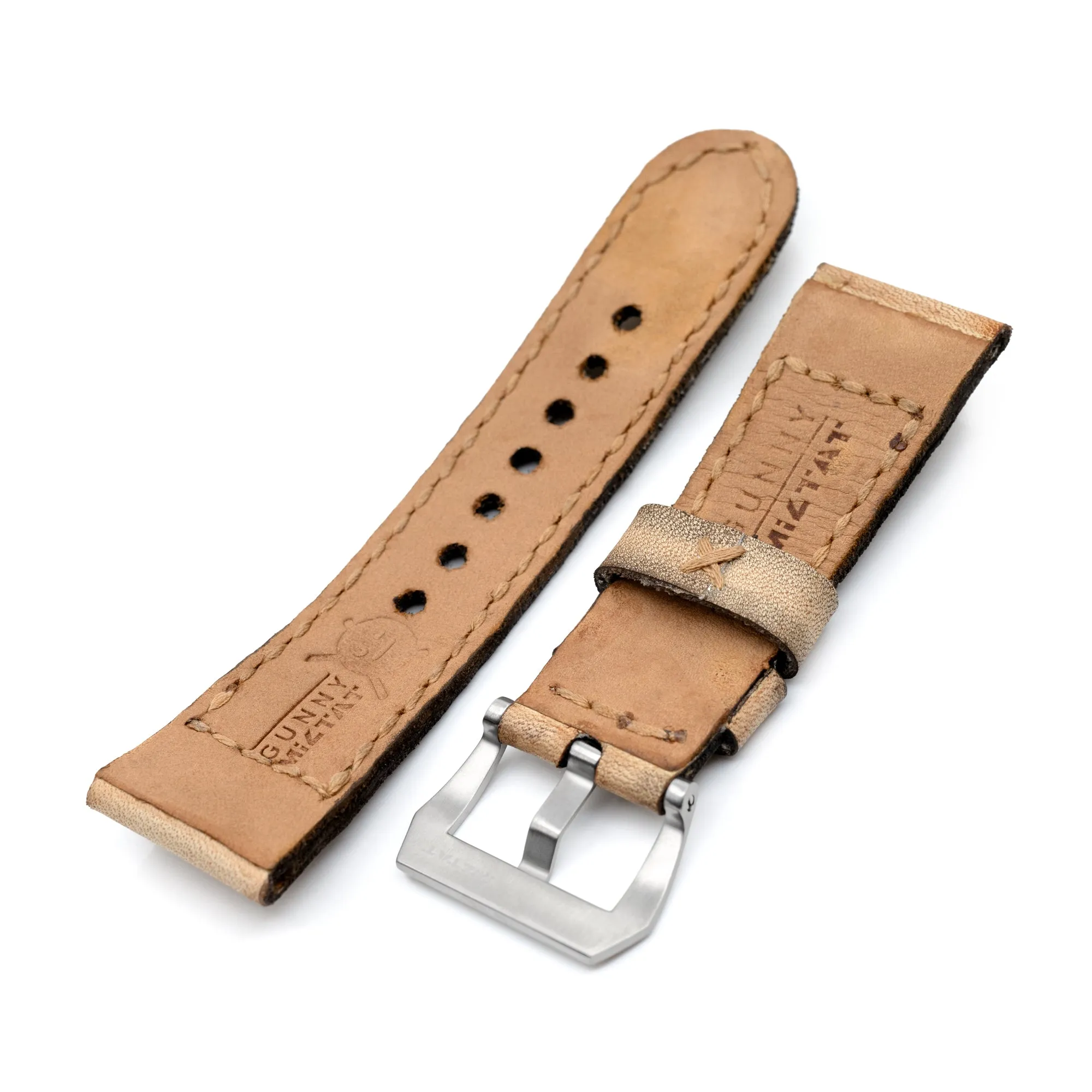 26mm Gunny X MT Caitlin 10 Ivory Tan Handmade Leather Watch Band