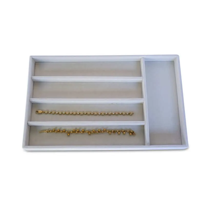 5 Compartment Velvet Jewellery White