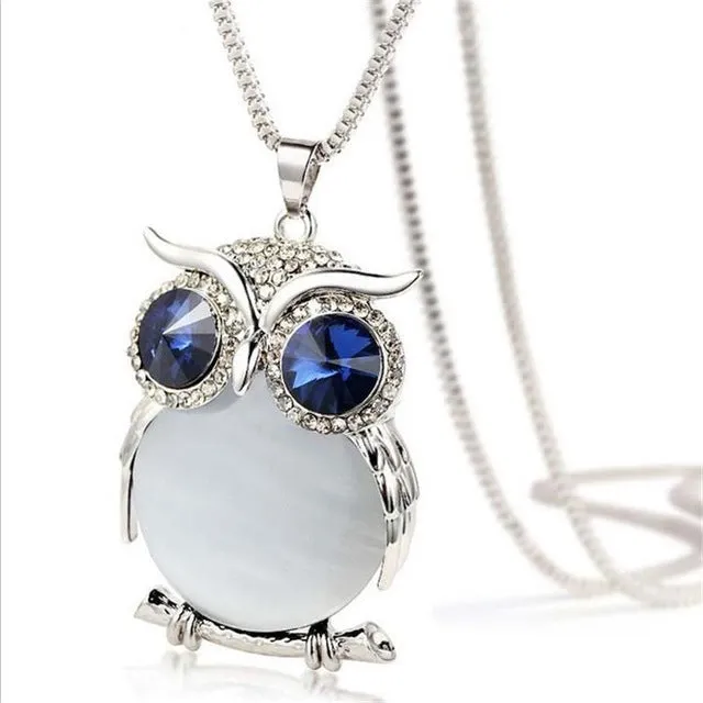 8 Colors Trendy Owl Necklace Fashion Rhinestone Crystal Jewelry Statement Women Necklace Silver Chain Long Necklaces & Pendants