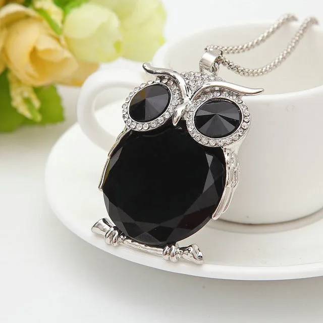 8 Colors Trendy Owl Necklace Fashion Rhinestone Crystal Jewelry Statement Women Necklace Silver Chain Long Necklaces & Pendants