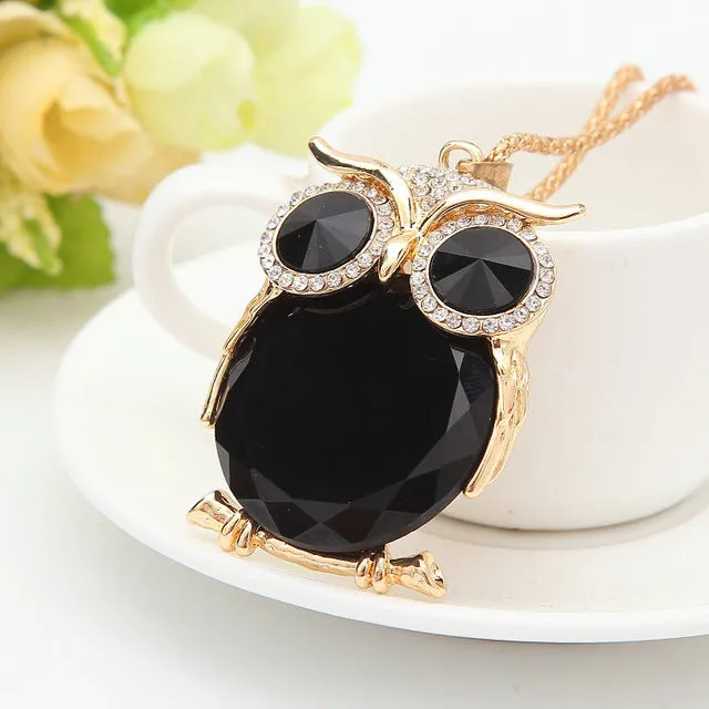 8 Colors Trendy Owl Necklace Fashion Rhinestone Crystal Jewelry Statement Women Necklace Silver Chain Long Necklaces & Pendants