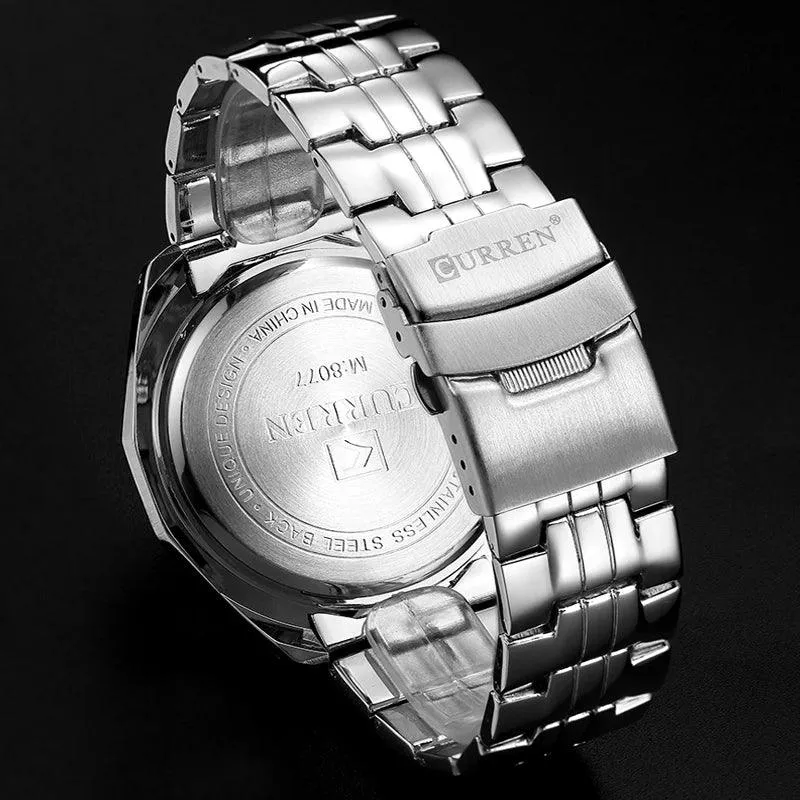 8077 - Men's Simple Watch - Full Stainless Steel Band - Quartz Sport Wristwatch