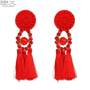 9 colors 2017 rope tassel good quality Jewelry big resin Elegant long tassel beads Earrings for Women Fringing earrings jewelry