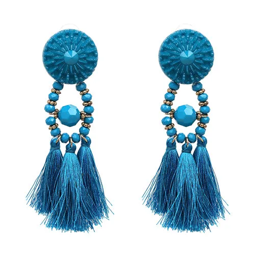 9 colors 2017 rope tassel good quality Jewelry big resin Elegant long tassel beads Earrings for Women Fringing earrings jewelry