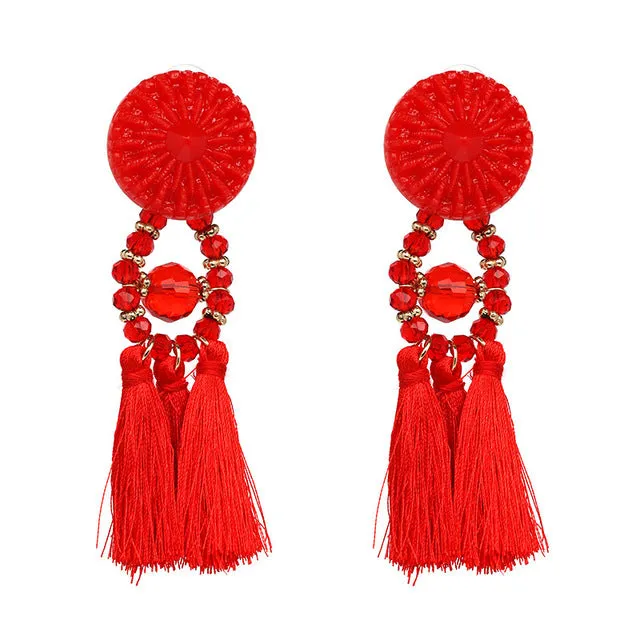 9 colors 2017 rope tassel good quality Jewelry big resin Elegant long tassel beads Earrings for Women Fringing earrings jewelry