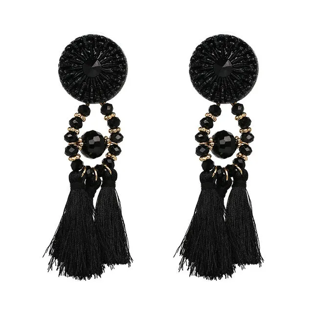 9 colors 2017 rope tassel good quality Jewelry big resin Elegant long tassel beads Earrings for Women Fringing earrings jewelry