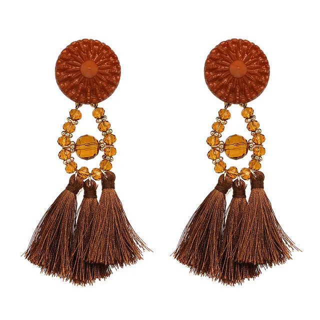 9 colors 2017 rope tassel good quality Jewelry big resin Elegant long tassel beads Earrings for Women Fringing earrings jewelry