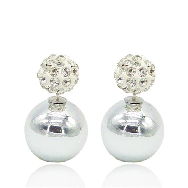 ADOLPH Jewelry Nice Gold Sliver Korean Crystal Two Ball Pearls Stud Earrings Fashion double Pearl Women Earrings Zinc Alloy