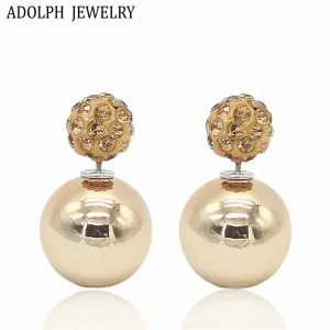 ADOLPH Jewelry Nice Gold Sliver Korean Crystal Two Ball Pearls Stud Earrings Fashion double Pearl Women Earrings Zinc Alloy