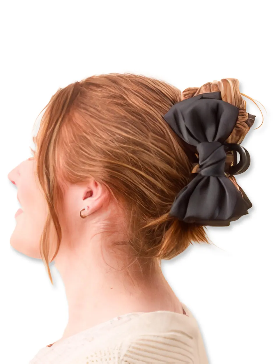 Black Satin Bow Large Hair Clip