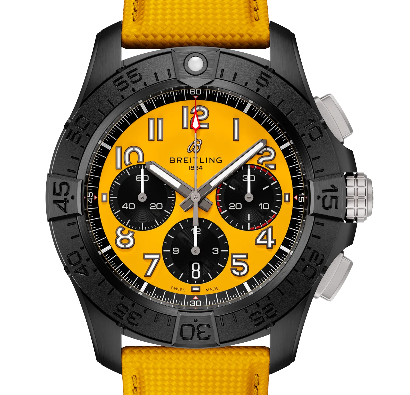 Breitling Avenger B01 Chronograph 44mm Night Mission Watch with Yellow Dial