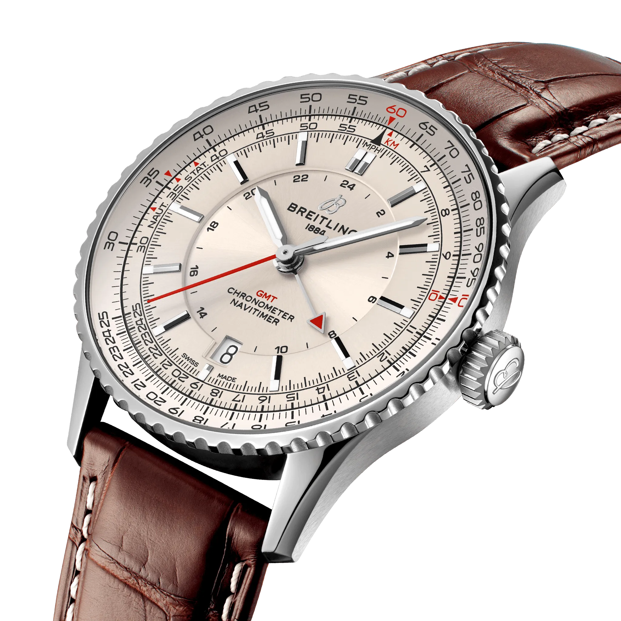 Breitling Navitimer Automatic GMT 41 Watch with Brown Leather Strap