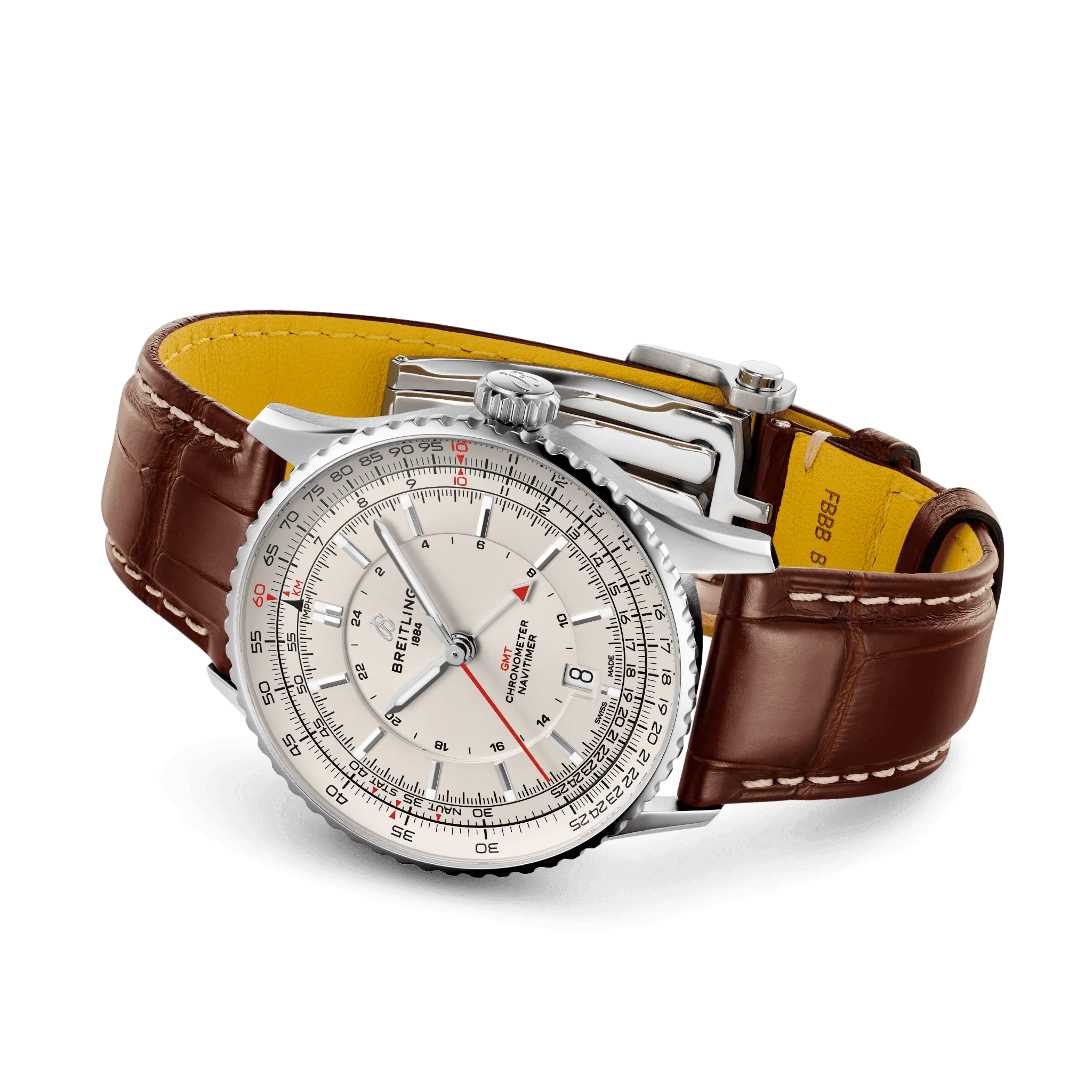 Breitling Navitimer Automatic GMT 41 Watch with Brown Leather Strap