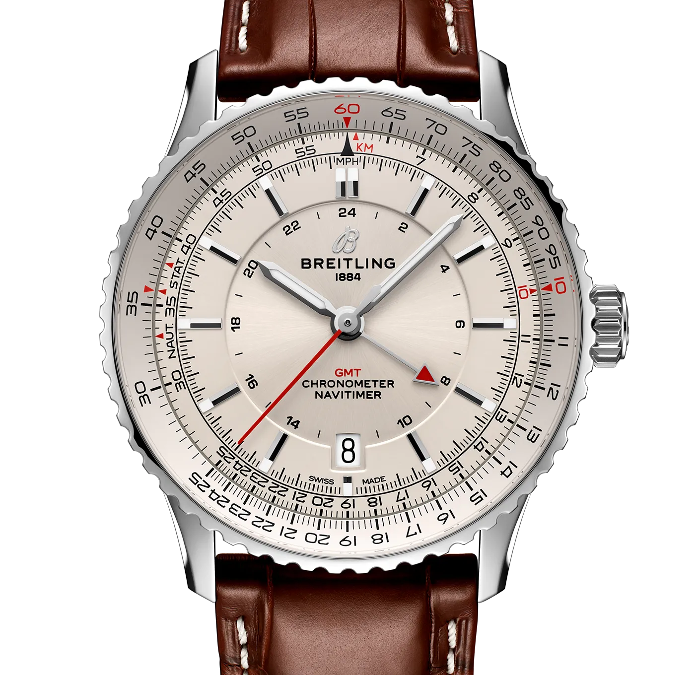 Breitling Navitimer Automatic GMT 41 Watch with Brown Leather Strap