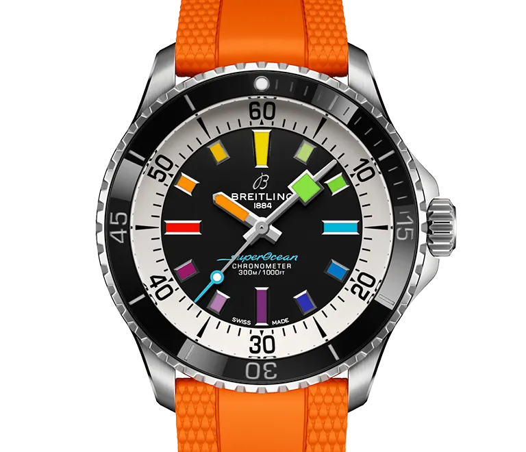 Breitling Superocean Automatic 42 Watch with Orange Rubber Strap