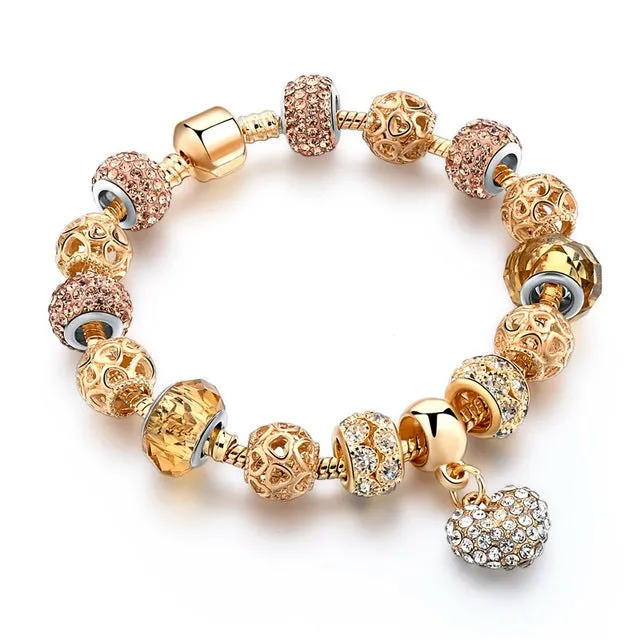 CHICVIE Gifts Gold color Crystal Heart Charm Bracelets & Bangles for Women Trendy Bracelet Femme Jewelry Sbr160056