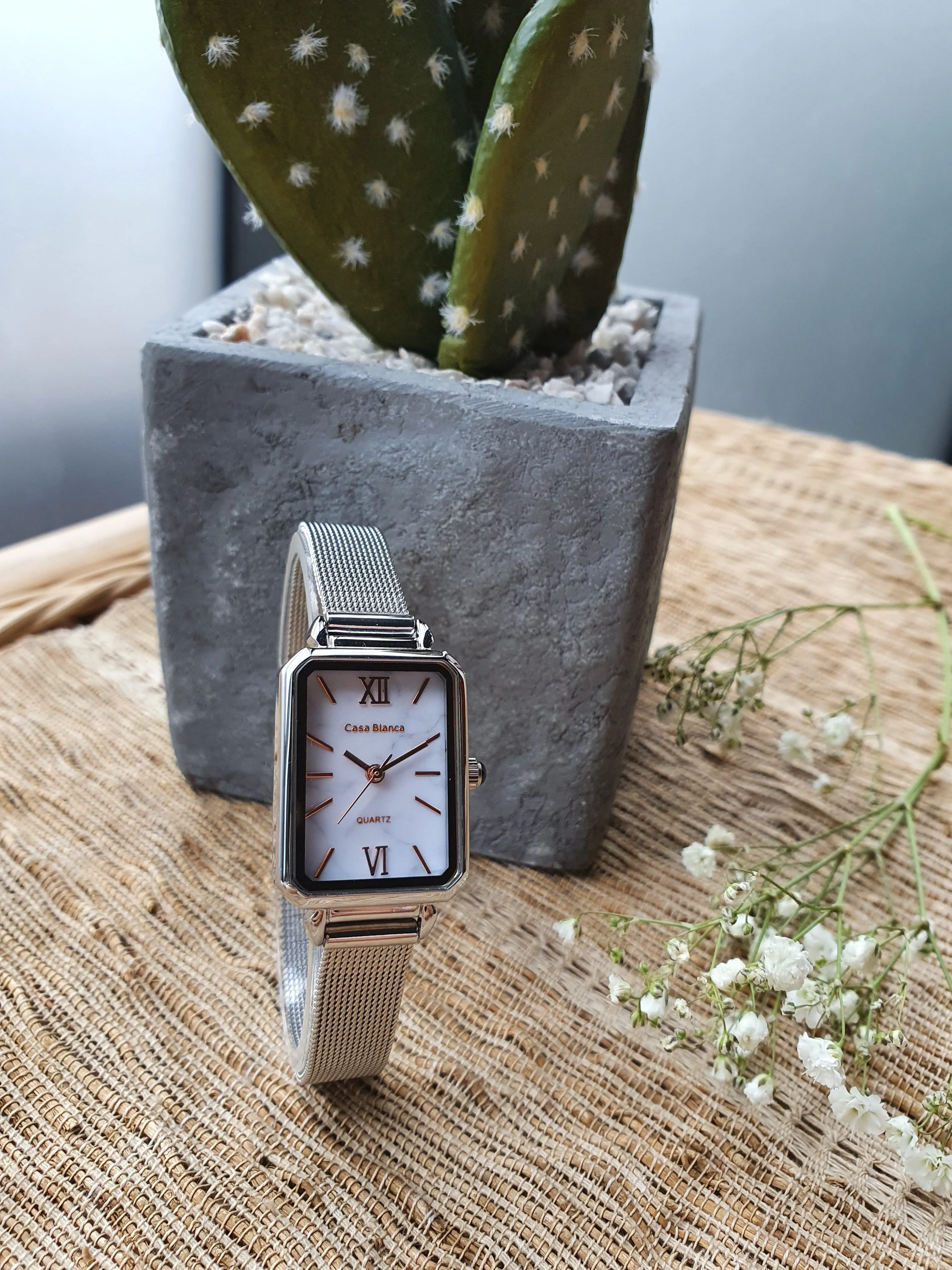 Classic White Watch | Silver Mesh Strap