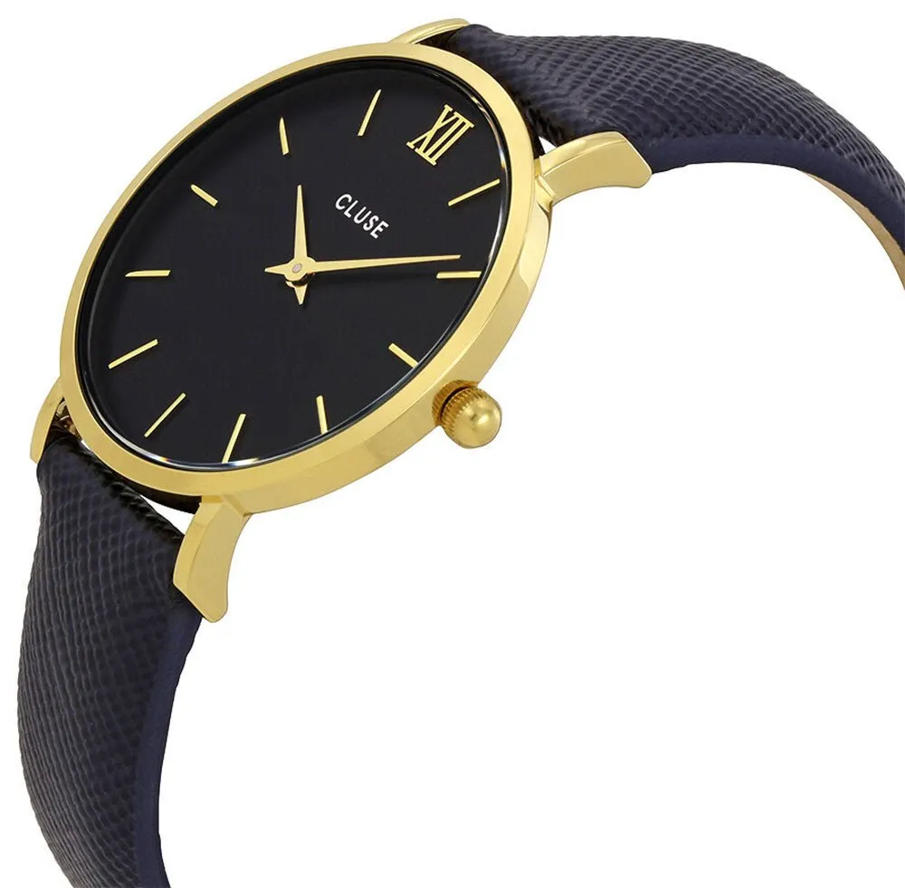 Cluse Minuit Gold Plated Steel Midnight Blue Leather Womens Watch CL30014