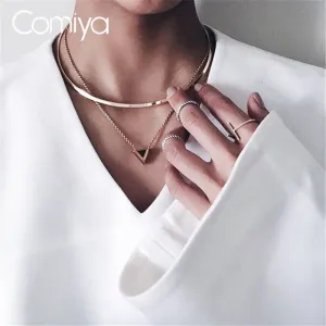 Comiya Brand Chokers Necklace Pendants Punk Stylish Black Triangle Decoration Collares Mujer Gold Color European Aliexpress