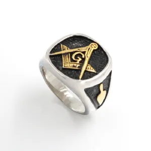 Cool Mens Silver Gold Free Mason Freemasonry Masonic Ring 316L Stainless Steel Band Ring