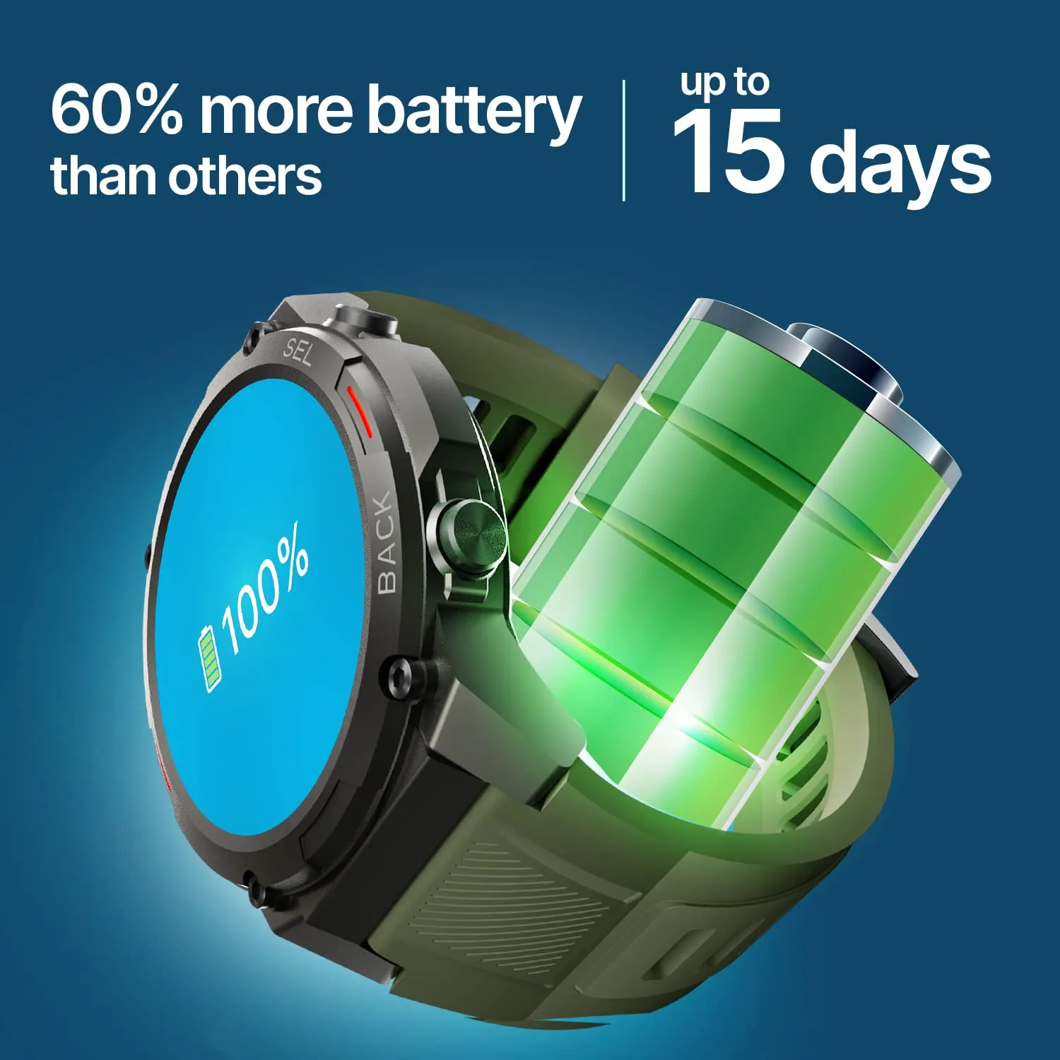 CrossBeats Armour 1.43" Super AMOLED Swimproof Always ON Bluetooth Calling Rugged Outdoor Military Standard Certified, 125  Sports Modes, 15 Day Battery Life Smartwatch for Men (Green)