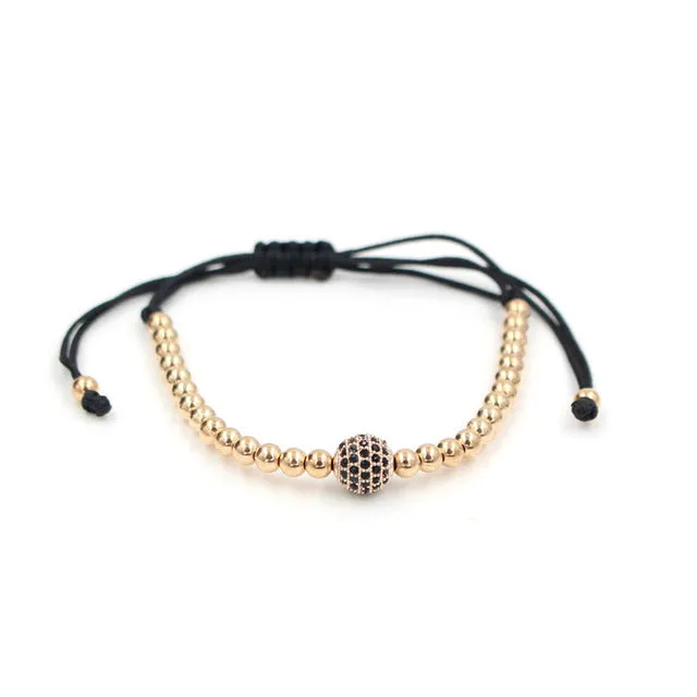 Drop Shipping Gold-Color Anil Arjandas 8mm Pave Setting Black CZ Crystal Copper Ball Bead Weave Braiding Bracelet Gift Jewelry