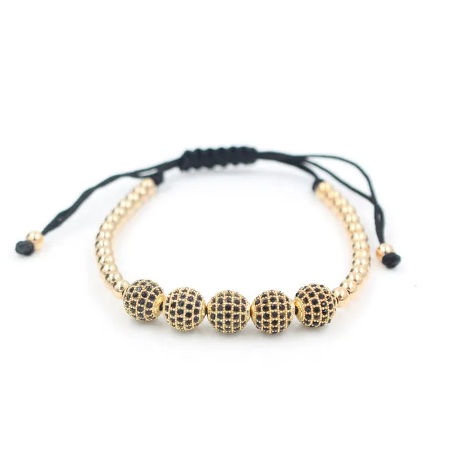 Drop Shipping Gold-Color Anil Arjandas 8mm Pave Setting Black CZ Crystal Copper Ball Bead Weave Braiding Bracelet Gift Jewelry