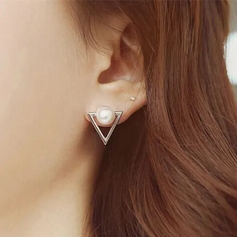 Eb035 Girls Fashion Personality Geometric Triangle Simulated Pearl Stud Earrings For Women Jewelry