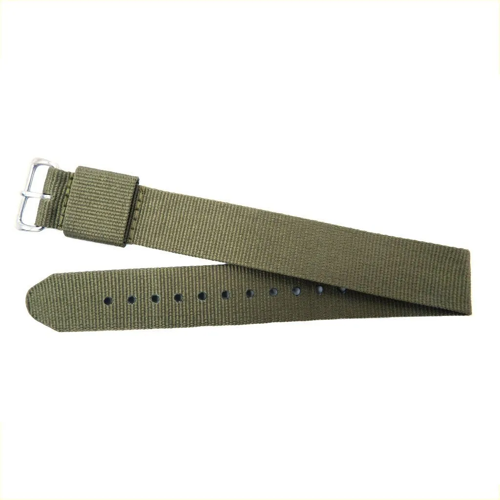 Euro Collection Olive Slip Thru One Piece Nylon 18mm Watch Strap