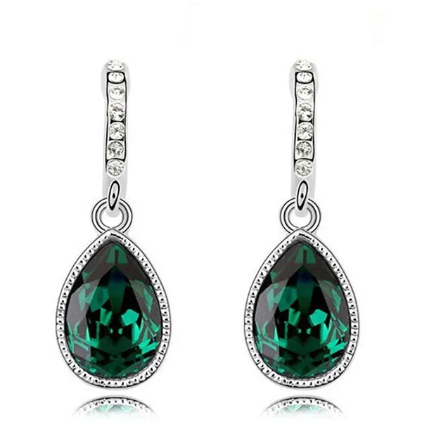 Fashion Green Main Color Drop Earrings female Silver Plated Crystal Long Earring For Women Rhinestone Drop Earrings brincos