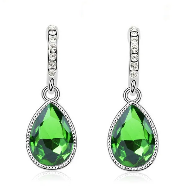 Fashion Green Main Color Drop Earrings female Silver Plated Crystal Long Earring For Women Rhinestone Drop Earrings brincos