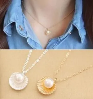 Fashion Minimalist Temperament Imitation Pearl Shell Shaped Pendant Necklace Jewelry Chokers Necklace For Women Clavicle Chain