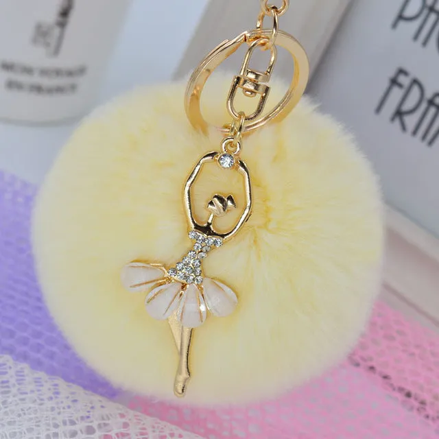 Fashion Women Rabbit Fur Cony Hair Rhinestone Ball Pom Pom Charm Car Keychain Handbag Key Ring Pendant