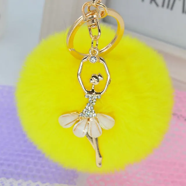 Fashion Women Rabbit Fur Cony Hair Rhinestone Ball Pom Pom Charm Car Keychain Handbag Key Ring Pendant