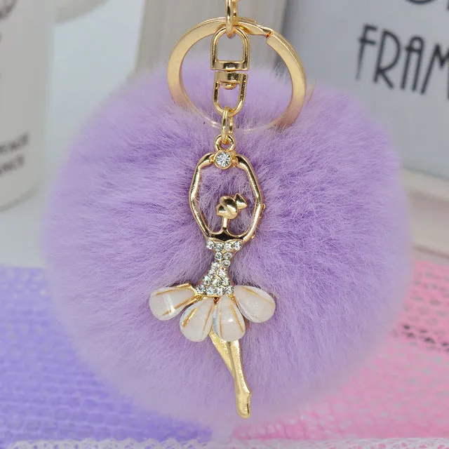 Fashion Women Rabbit Fur Cony Hair Rhinestone Ball Pom Pom Charm Car Keychain Handbag Key Ring Pendant