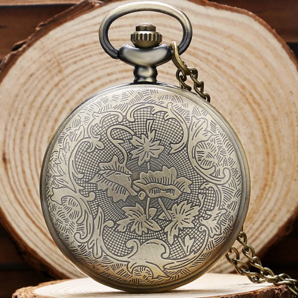 Flower Vintage Style Antique Bronze Pocket Watch Necklace