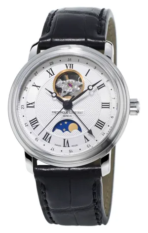 Frederique Constant Classics Heart Beat Moonphase Automatic Silver Dial Black Leather Strap Mens Watch FC-335MC4P6