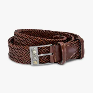 Gear Buckle Woven Leather Belt In Brown