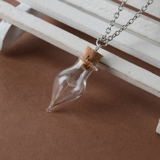 Glass bottle necklace Natural dandelion seed in glass long necklace Make A Wish Glass Bead Orb silver plated Necklace jewelry