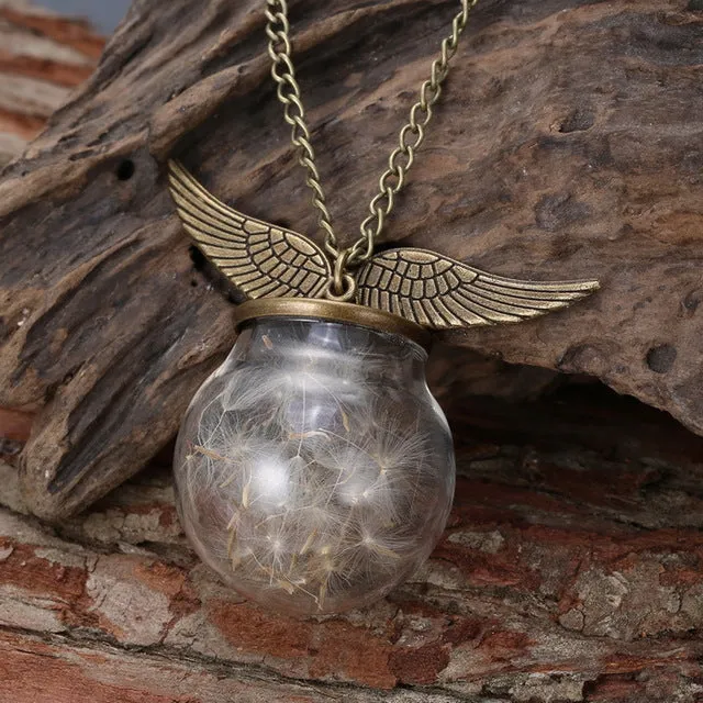 Glass bottle necklace Natural dandelion seed in glass long necklace Make A Wish Glass Bead Orb silver plated Necklace jewelry